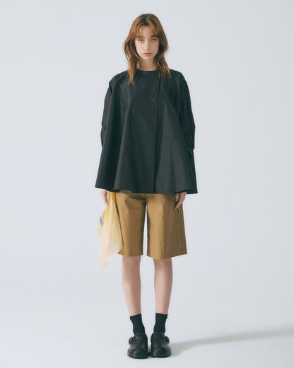 立領五分澎袖上衣 (黑色)