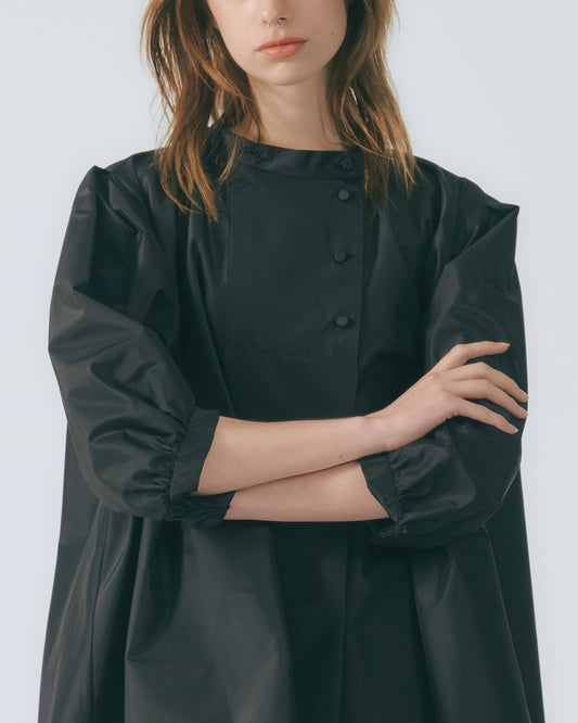 立領五分澎袖上衣 (黑色)