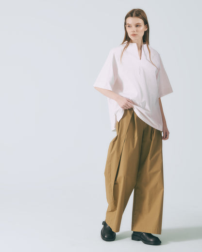 立體摺襉長寬褲(卡其)