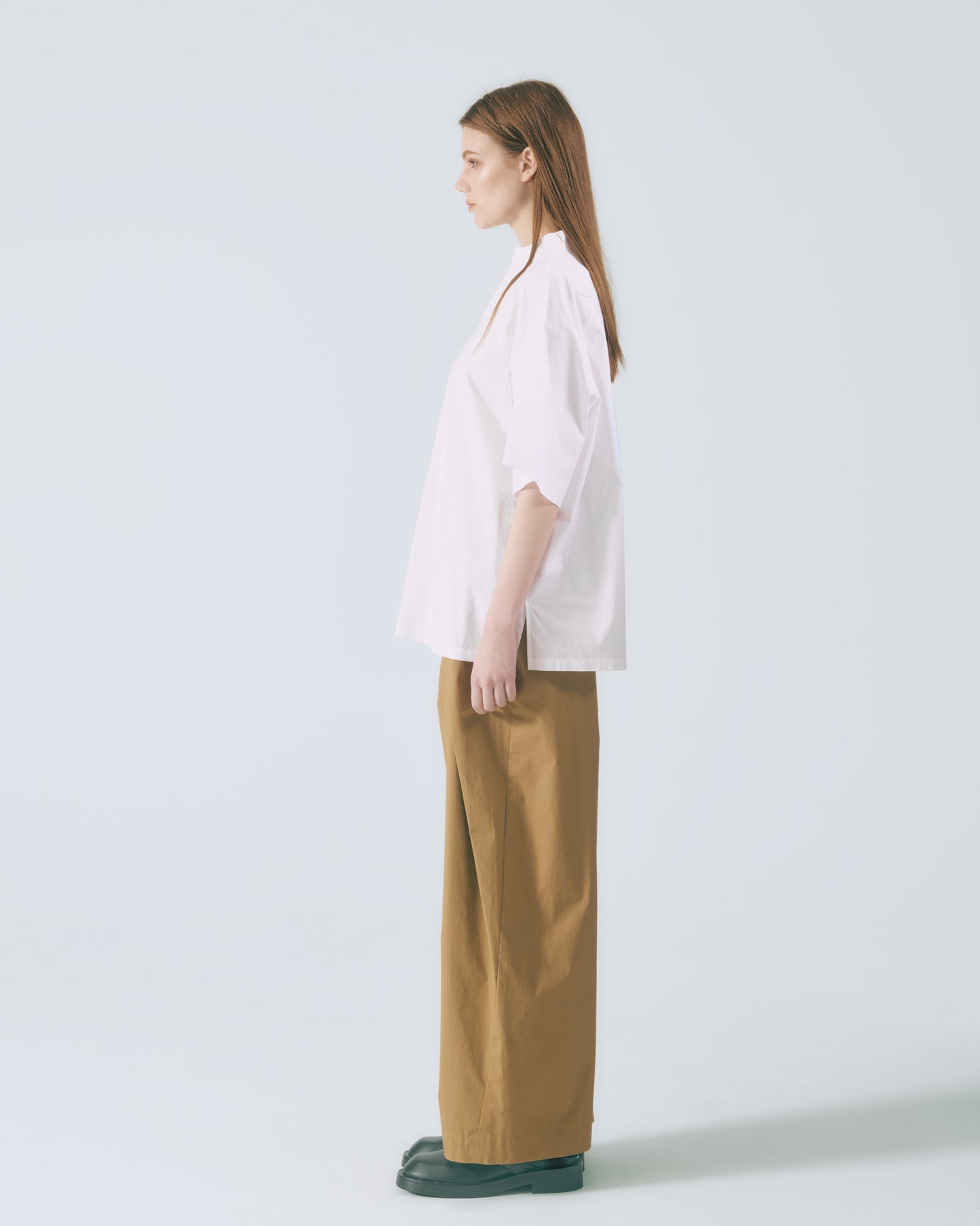 立體摺襉長寬褲(卡其)