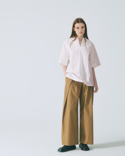 立體摺襉長寬褲(卡其)