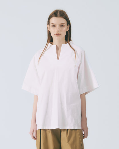 立開領寬袖上衣(白色)