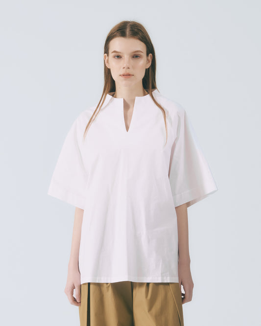 立開領寬袖上衣(白色)