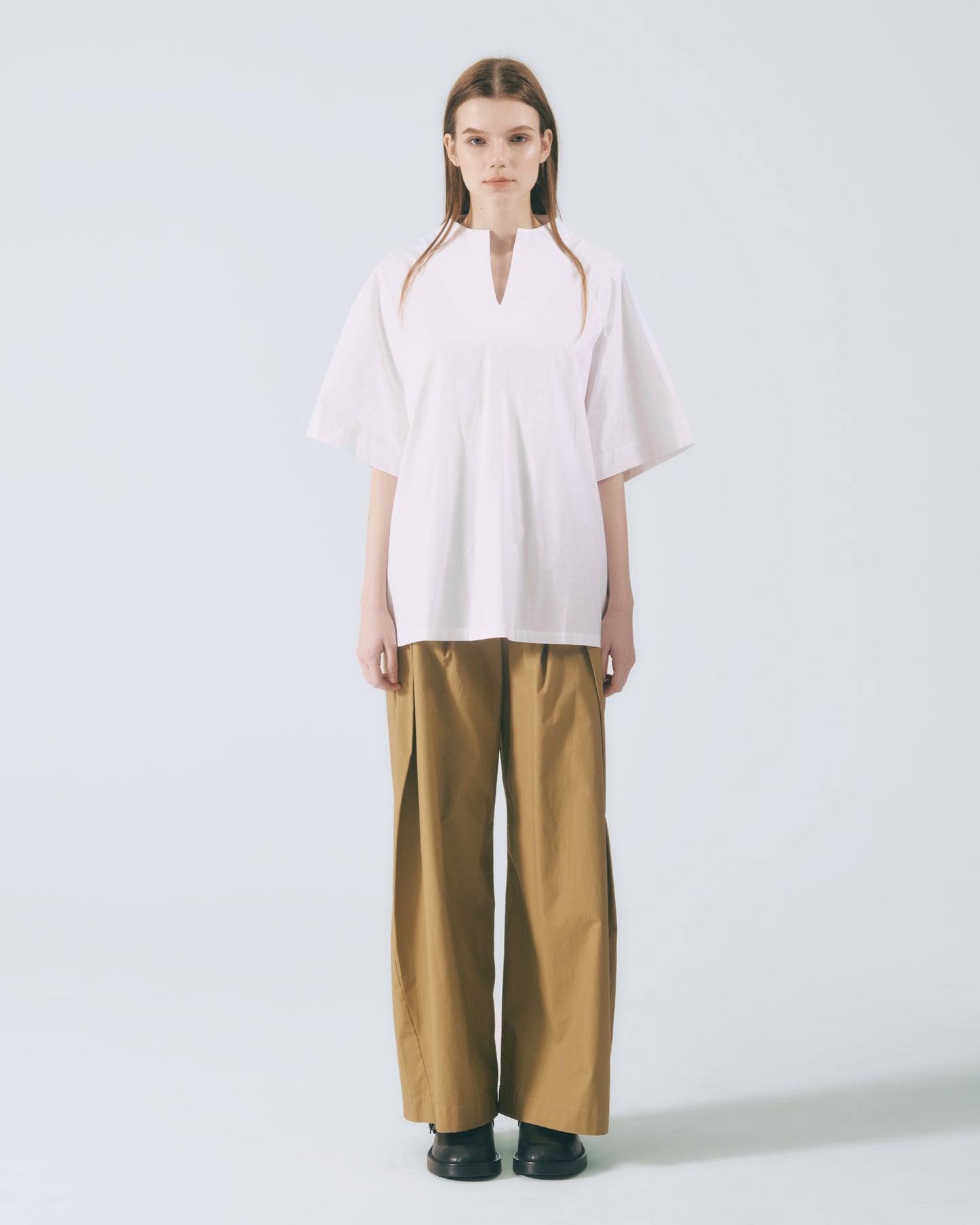 立體摺襉長寬褲(卡其)