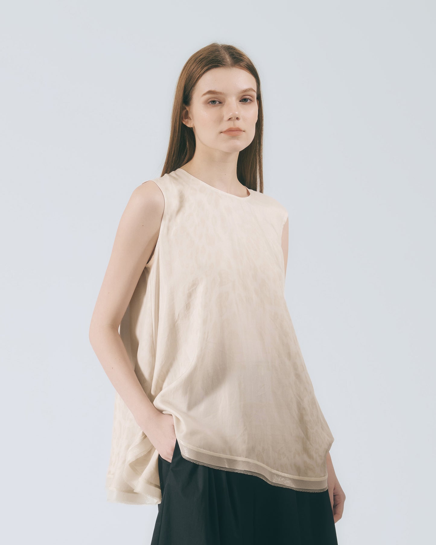 寬擺圓領無袖上衣 (粉豹)