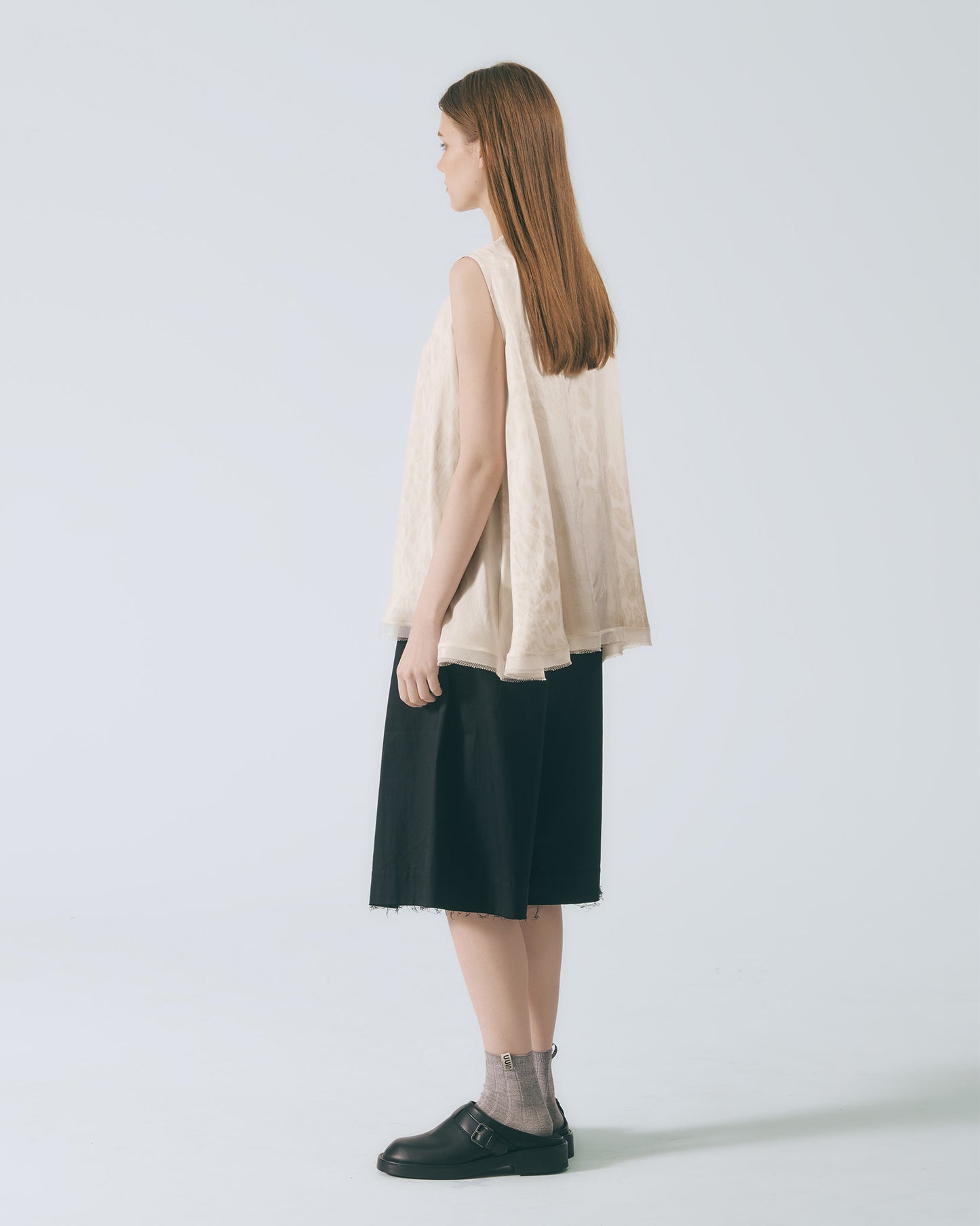 寬擺圓領無袖上衣 (粉豹)