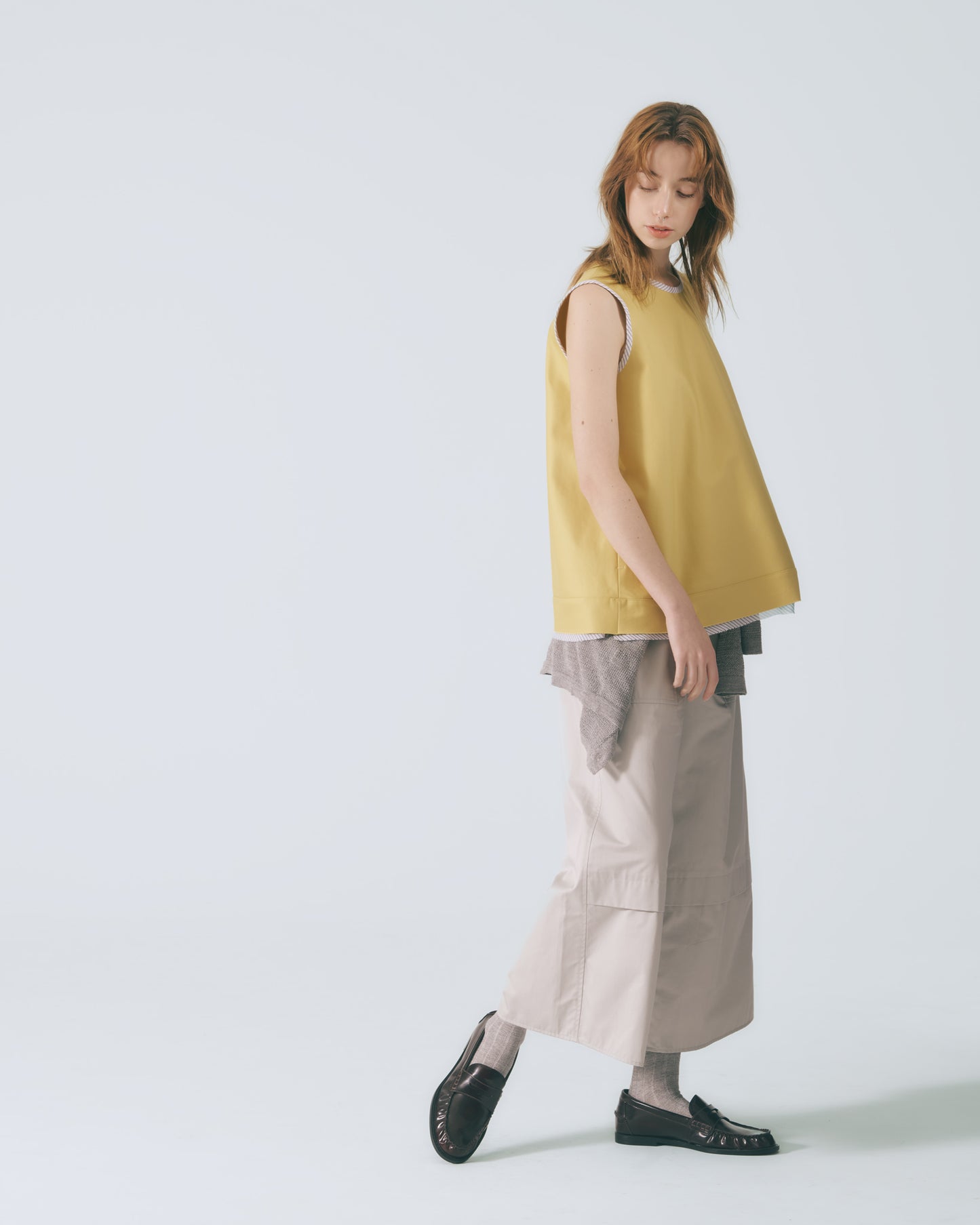 解構拼接無袖上衣 (亮黃)