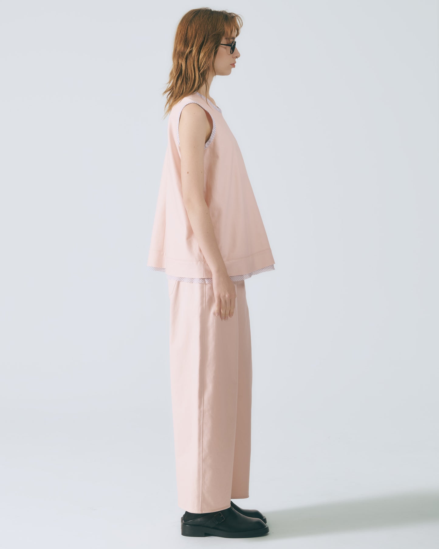 解構拼接無袖上衣 (淺粉)