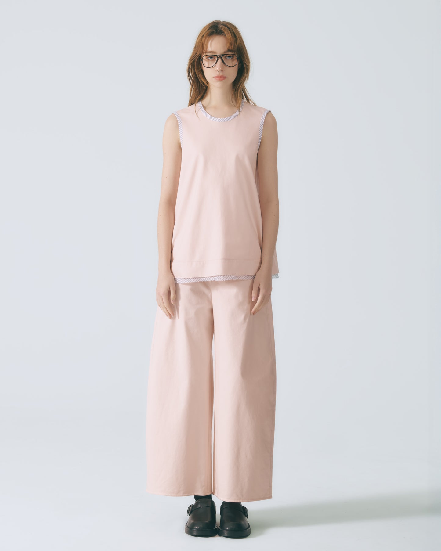 立體剪裁錐形褲(淺粉)