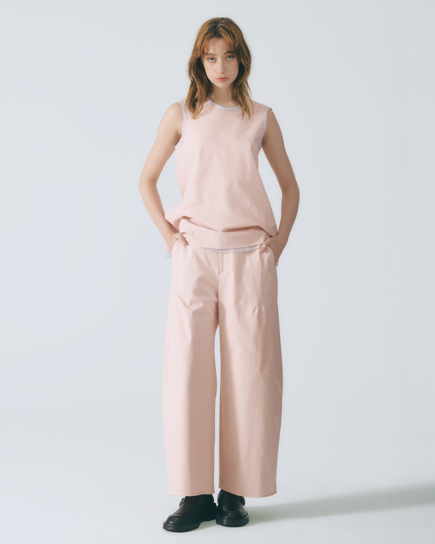 解構拼接無袖上衣 (淺粉)