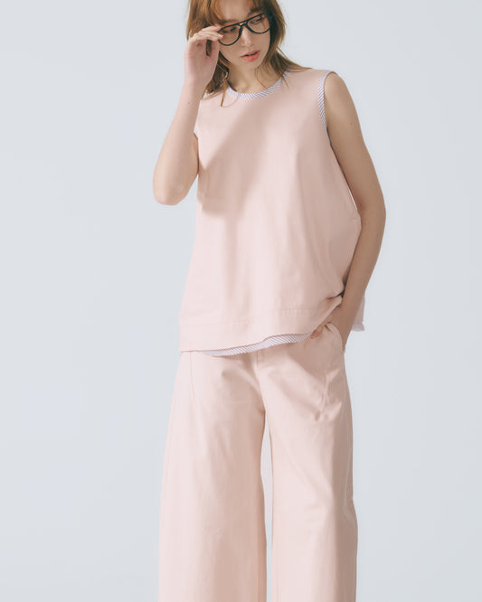 解構拼接無袖上衣 (淺粉)