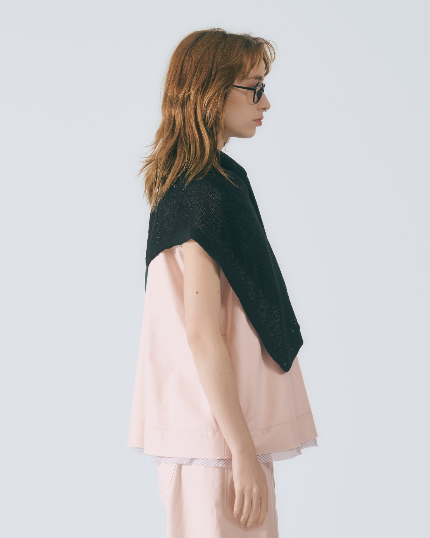 解構拼接無袖上衣 (淺粉)