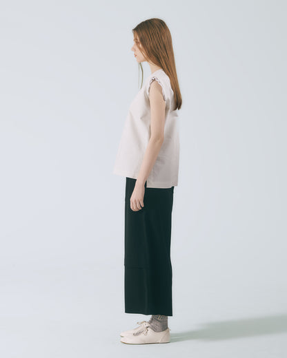 袖口拼接無袖上衣 (灰卡其)