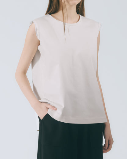 袖口拼接無袖上衣 (灰卡其)