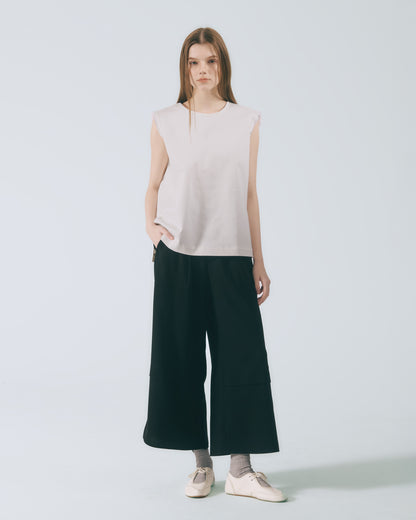 袖口拼接無袖上衣 (灰卡其)