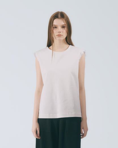 袖口拼接無袖上衣 (灰卡其)