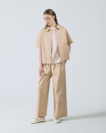 多摺高腰長寬褲 (卡其)