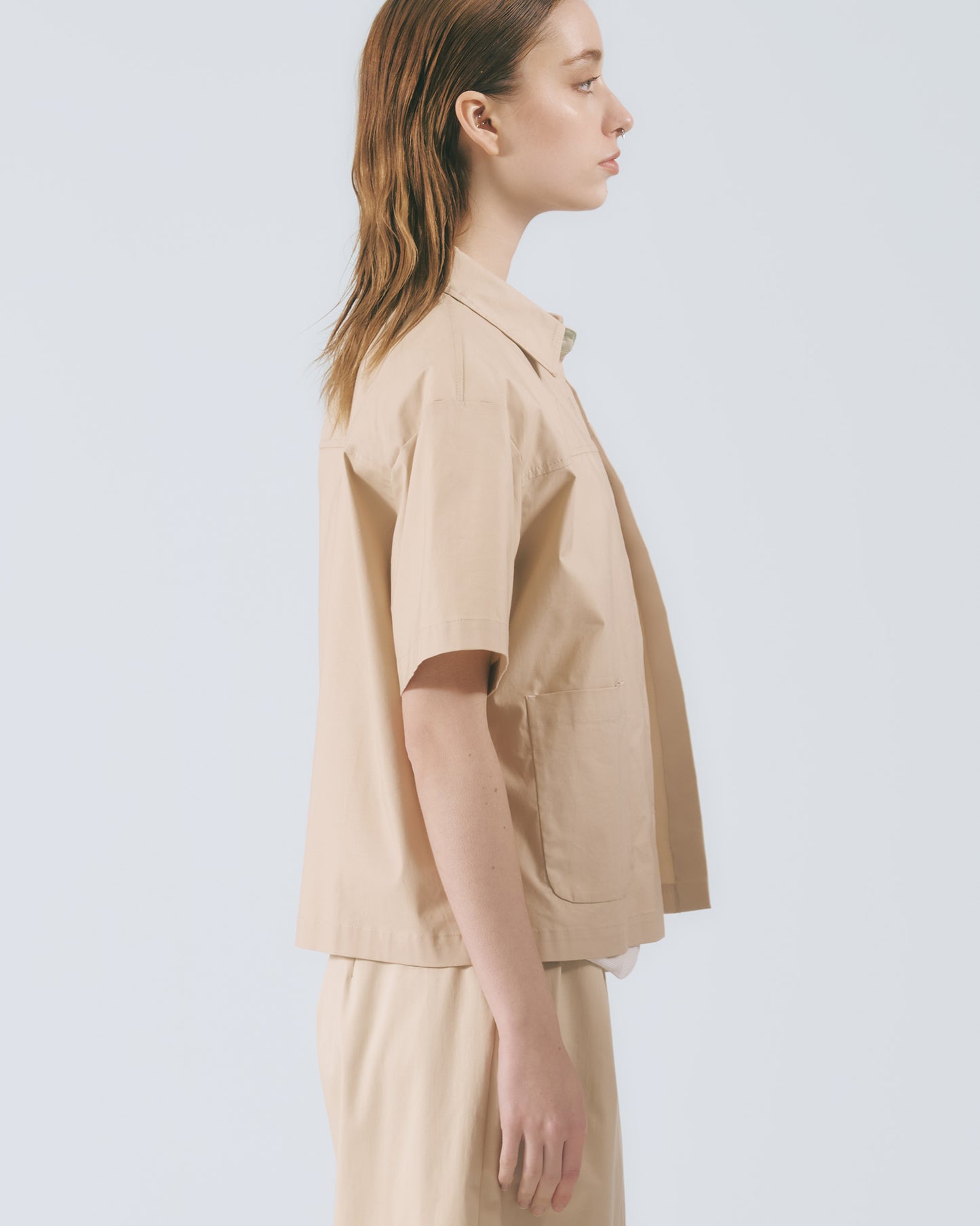 工裝貼袋短袖襯衫 (杏色)
