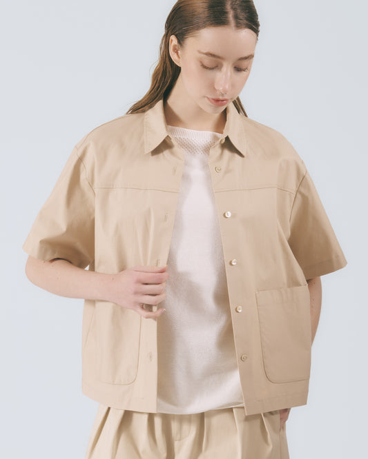 工裝貼袋短袖襯衫 (杏色)