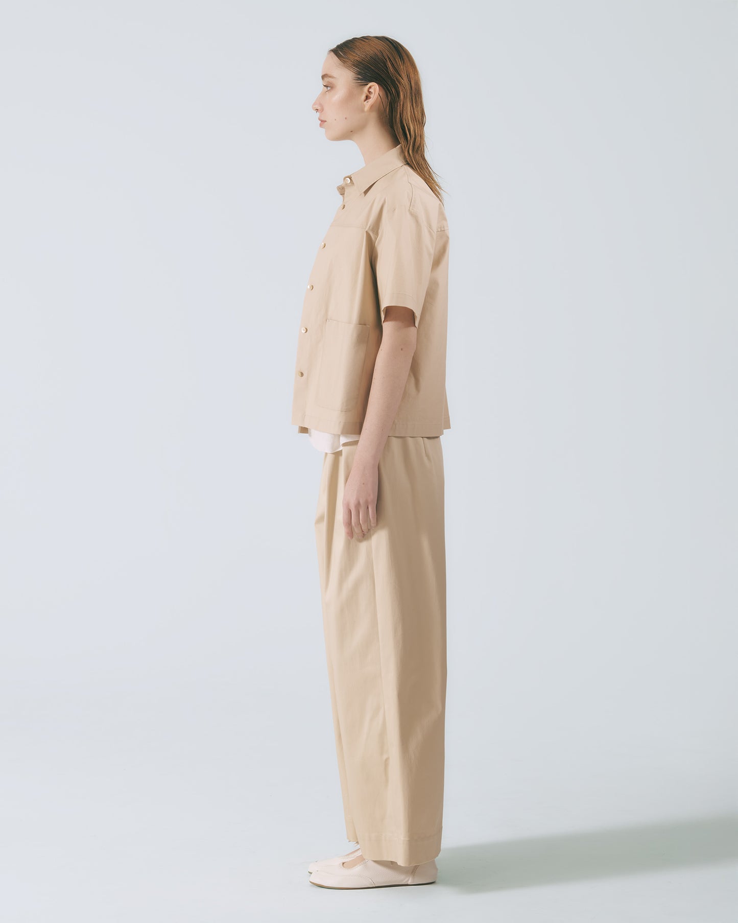 工裝貼袋短袖襯衫 (杏色)