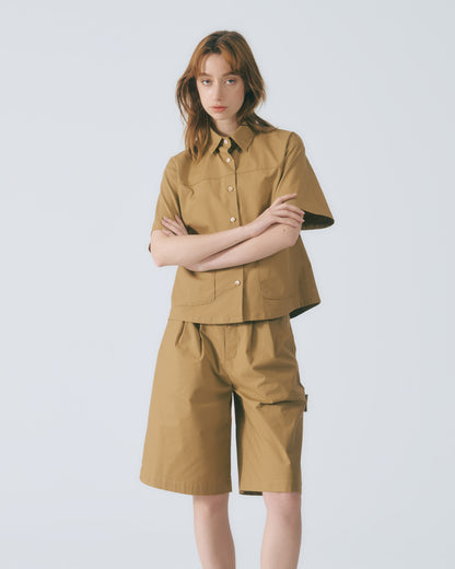 工裝貼袋短袖襯衫 (卡其)