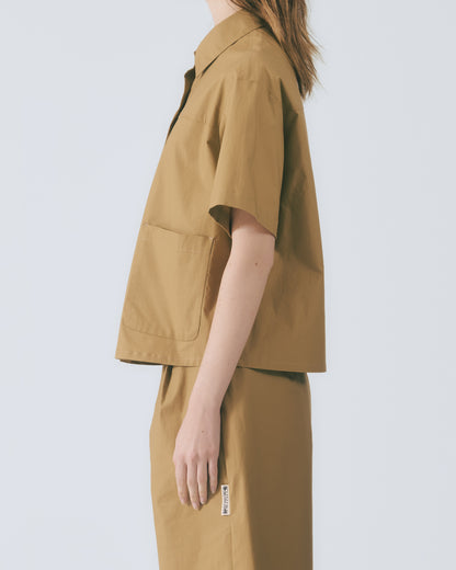 工裝貼袋短袖襯衫 (卡其)