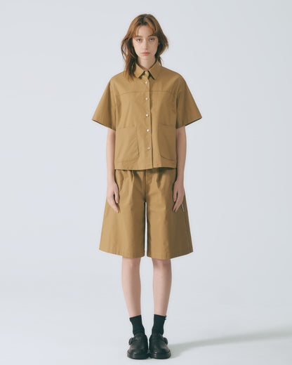 A字活褶五分褲 (棕色)