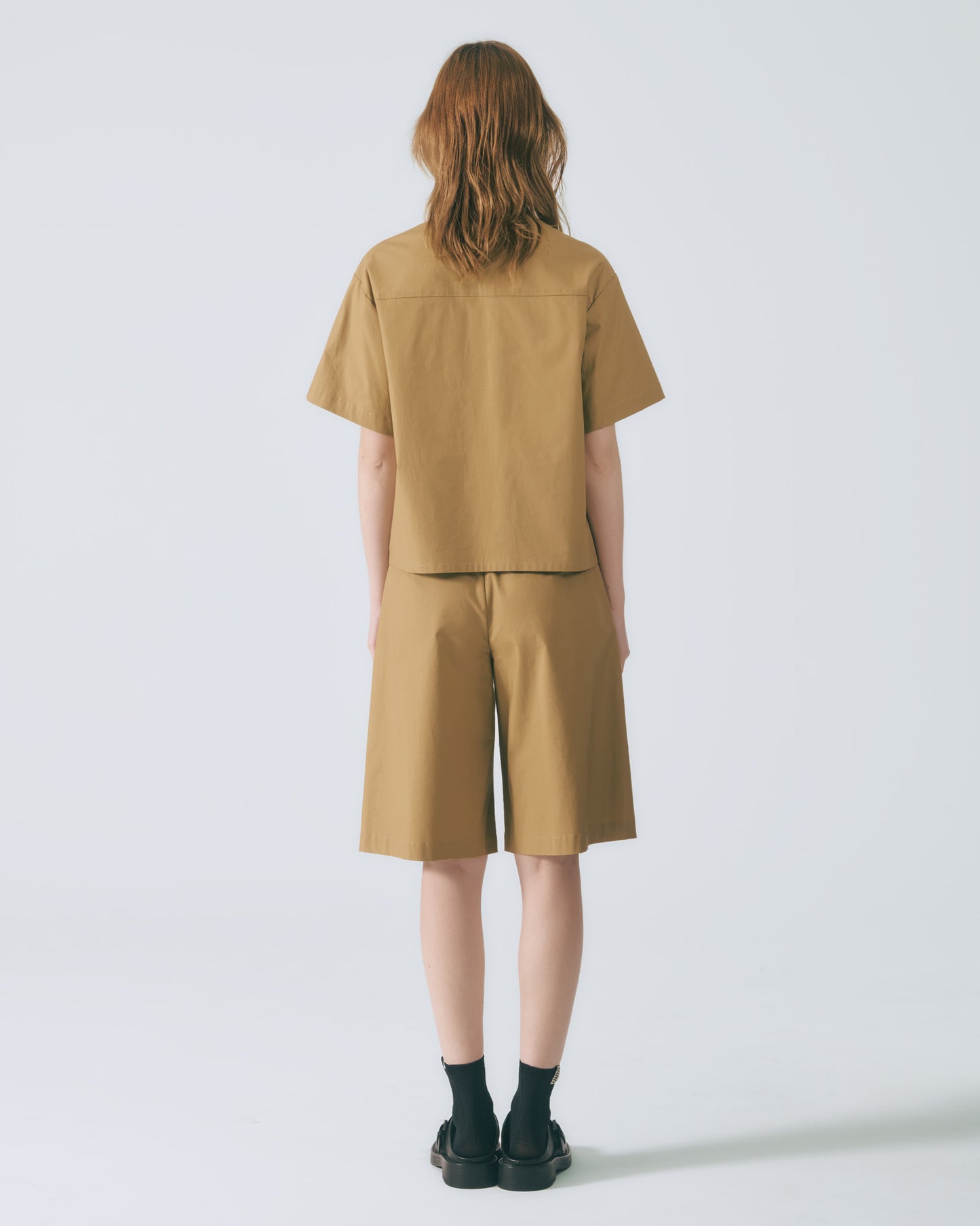 A字活褶五分褲 (棕色)