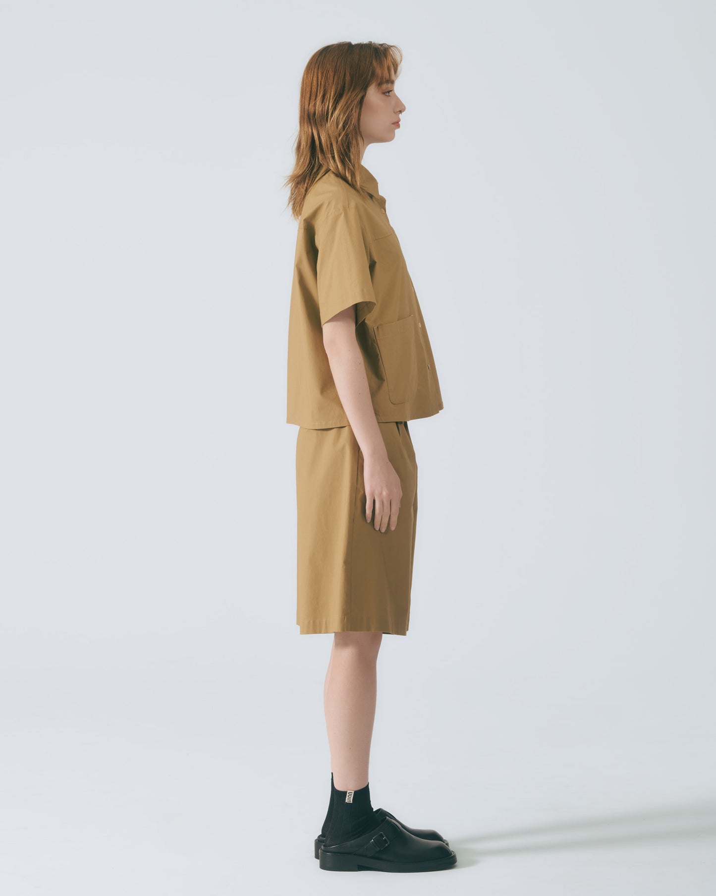 A字活褶五分褲 (棕色)