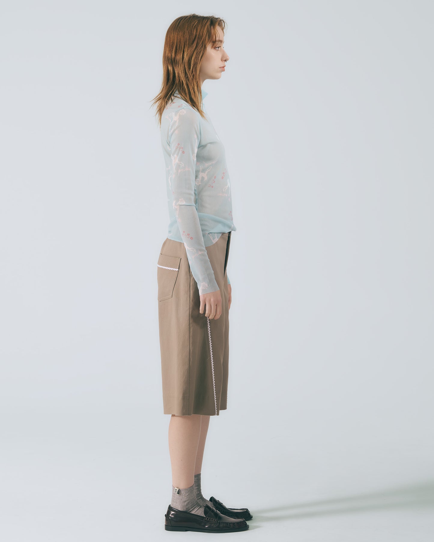 蕾絲切線五分寬褲(深棕)