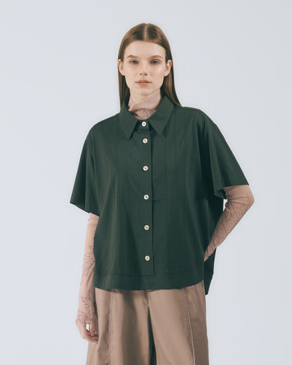 人字壓線短版襯衫(深綠)
