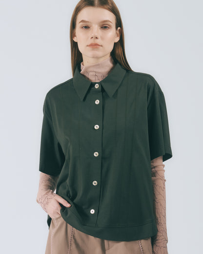 人字壓線短版襯衫(深綠)
