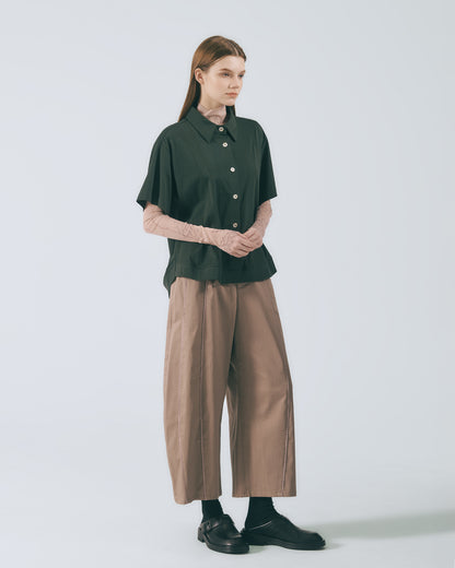 人字壓線短版襯衫(深綠)