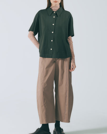 波浪蕾絲剪接錐形褲(深棕)