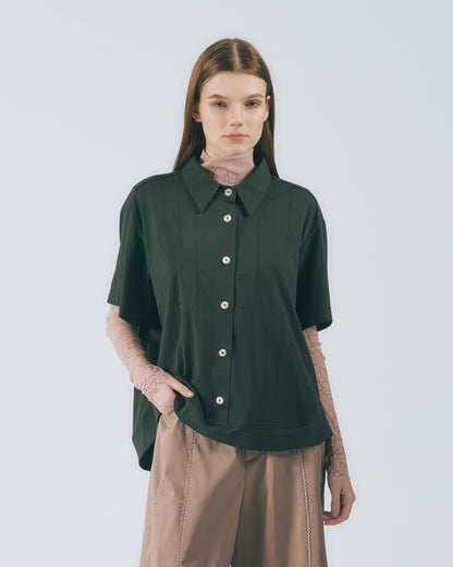 人字壓線短版襯衫(深綠)