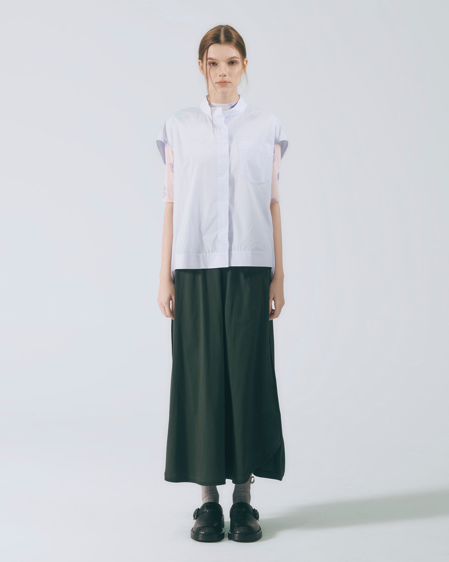 人字壓線A字長裙 (深綠)