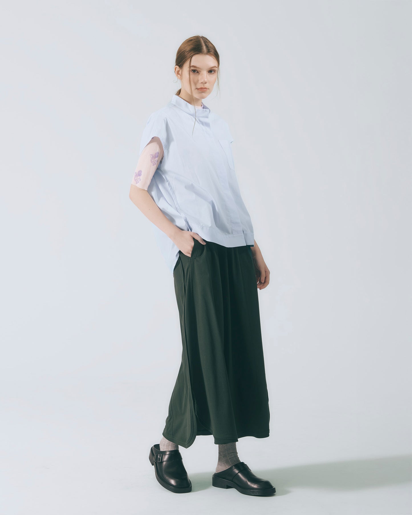 人字壓線A字長裙 (深綠)