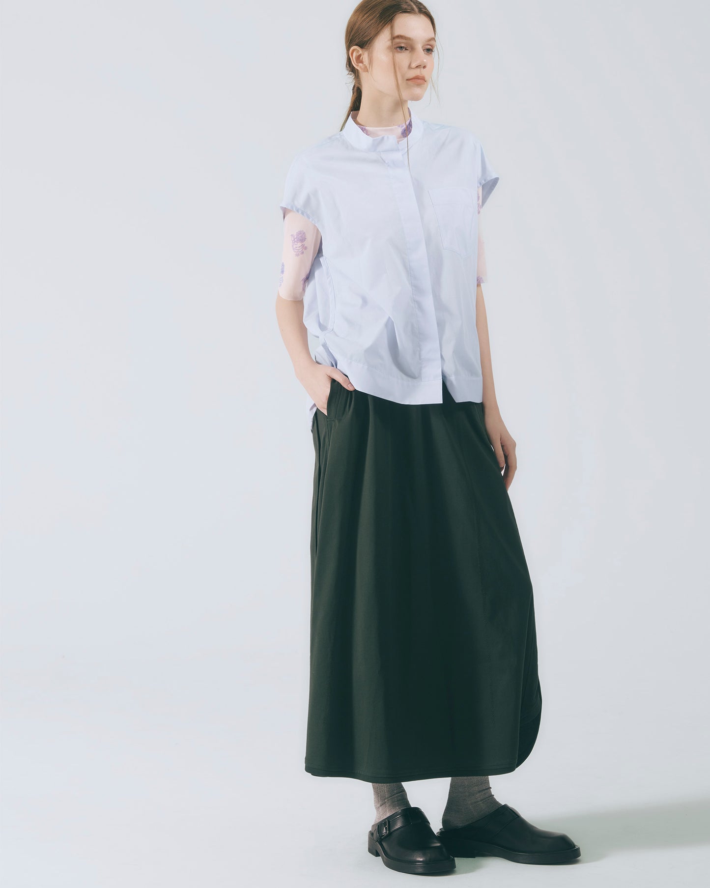 人字壓線A字長裙 (深綠)