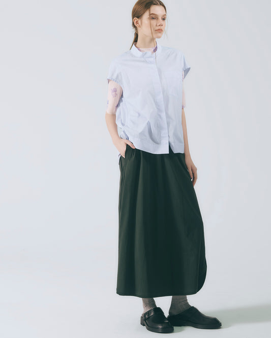 立領蓋袖棉質襯衫 (淺藍)