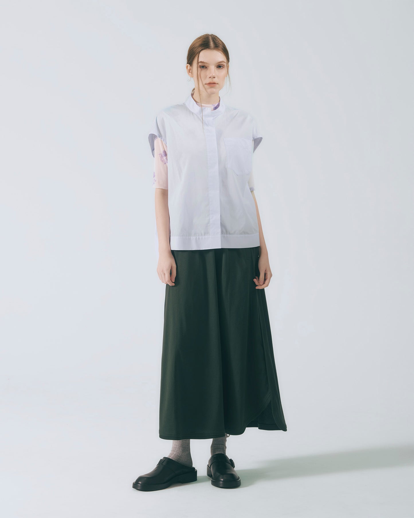 人字壓線A字長裙 (深綠)