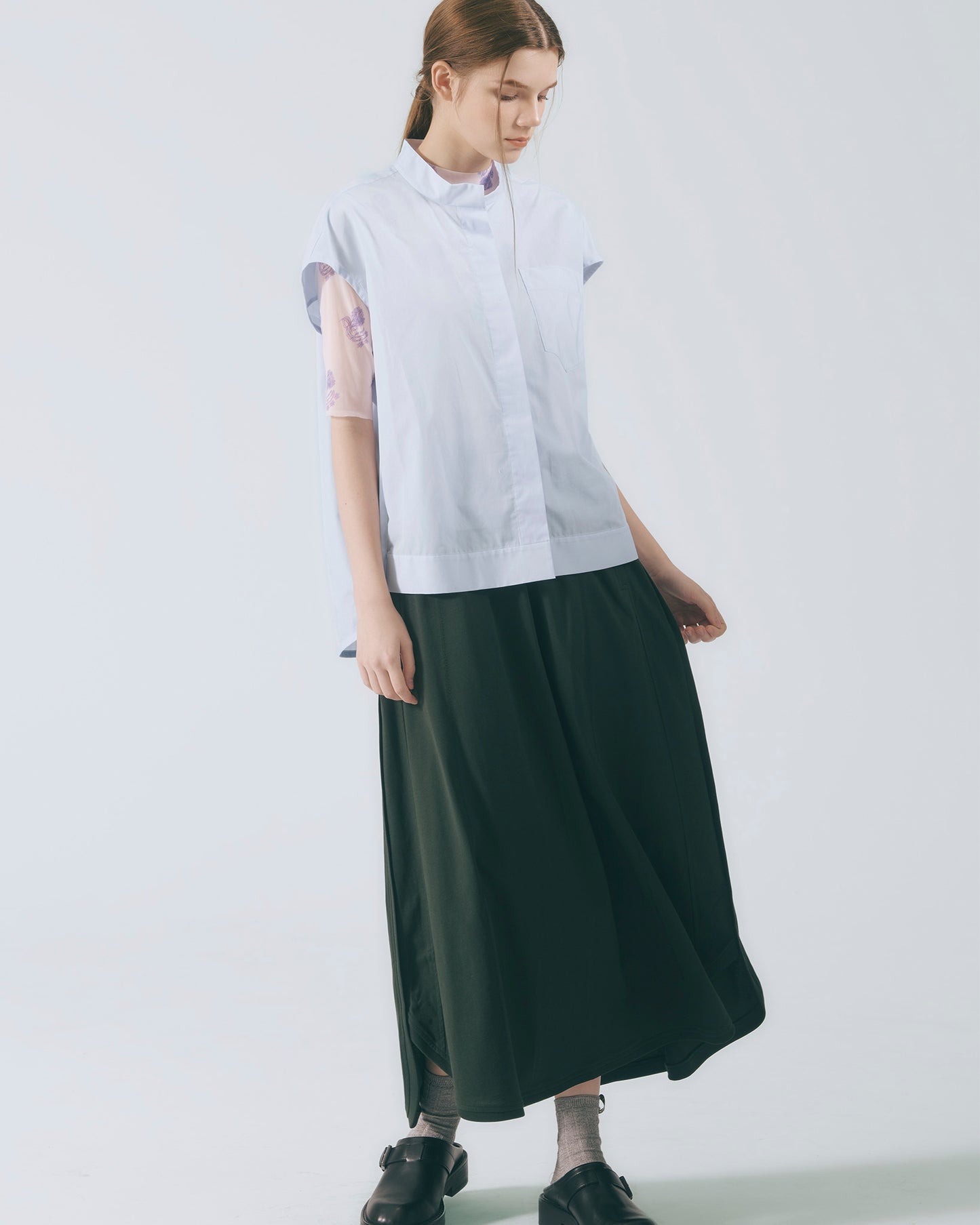 人字壓線A字長裙 (深綠)