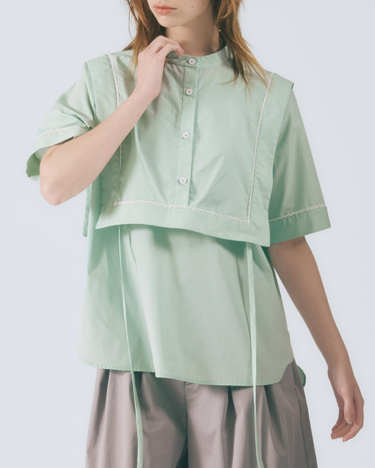 兩件式領披肩短袖上衣 (淺綠)