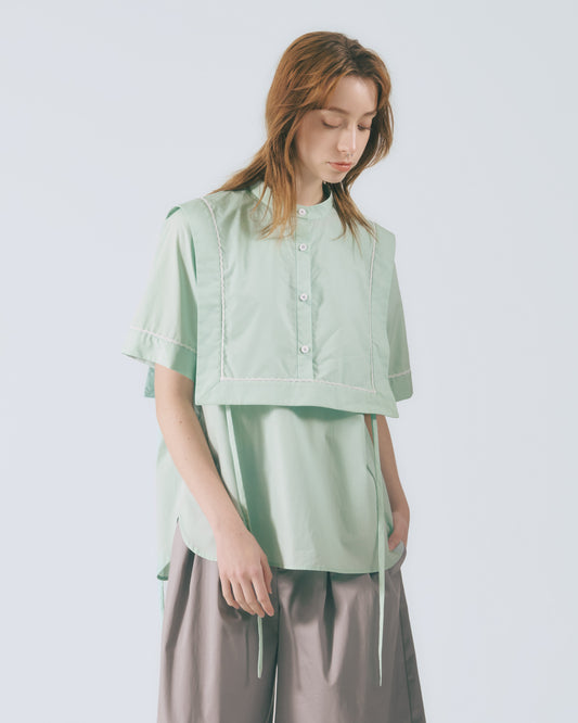 兩件式領披肩短袖上衣 (淺綠)