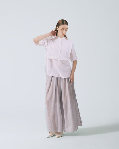 細條紋鬆緊寬擺長褲 (藍白條)