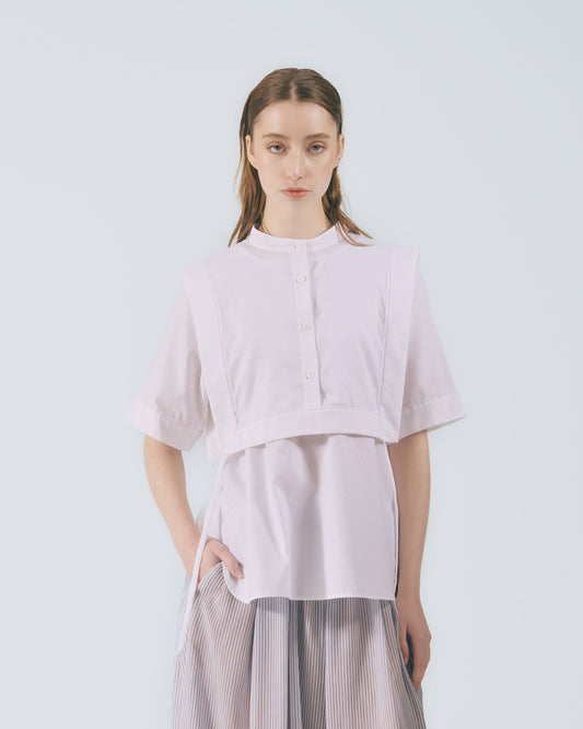 兩件式領披肩短袖上衣 (白色)