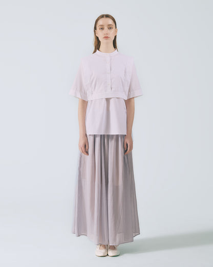 細條紋鬆緊寬擺長褲 (藍白條)