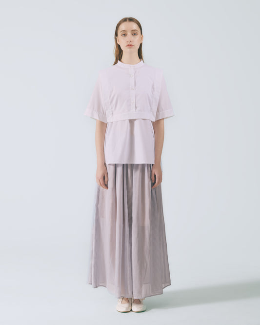 細條紋鬆緊寬擺長褲 (藍白條)