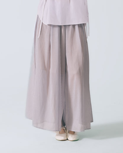 細條紋鬆緊寬擺長褲 (藍白條)