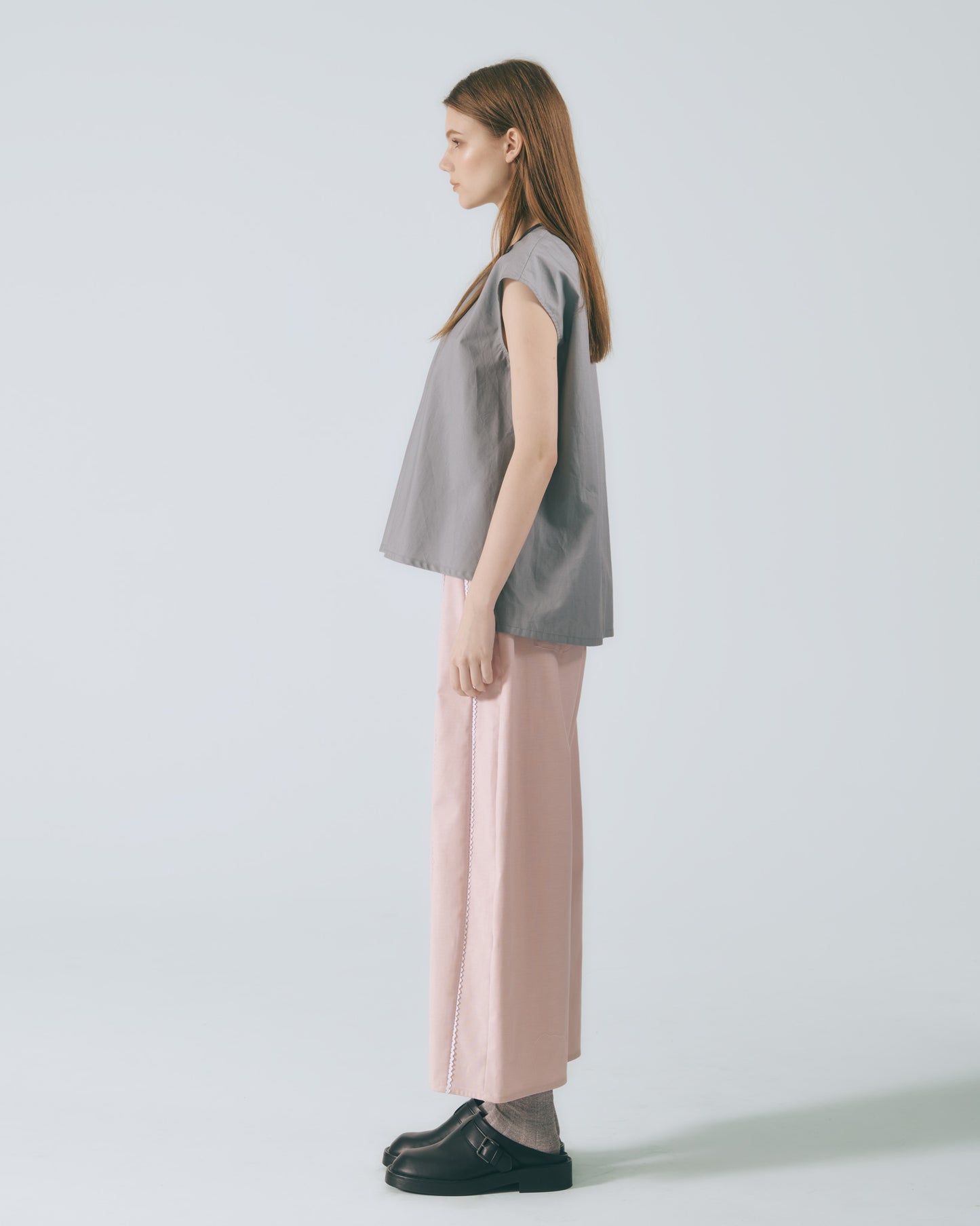 波浪蕾絲剪接錐形褲(粉色)