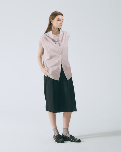 弧線出芽立領無袖襯衫 (淺灰)